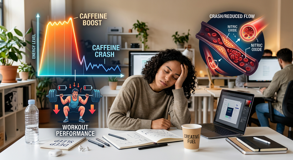 Causes of energy crashes including caffeine drops blood sugar spikes and circulation issues
