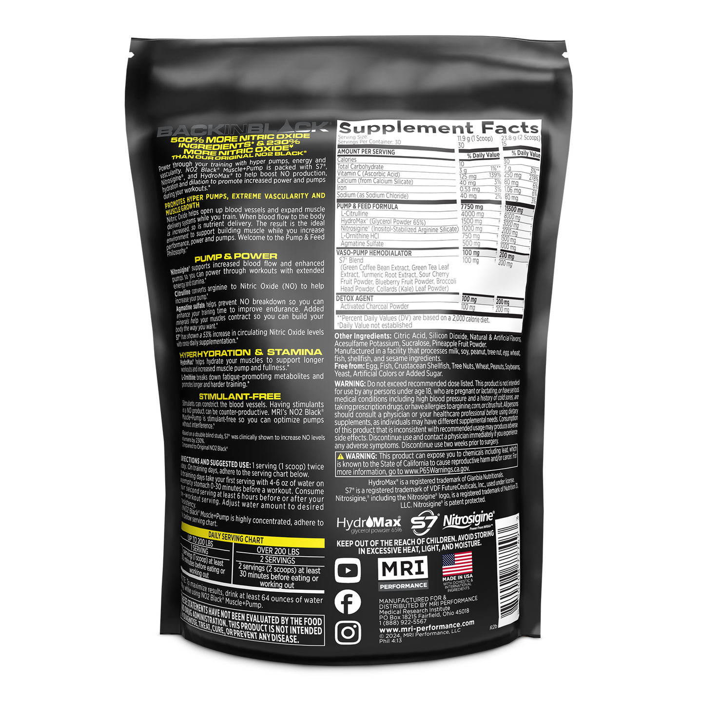 MRI Performance NO2 Black Muscle + Pump Nitric Oxide (30 servings)