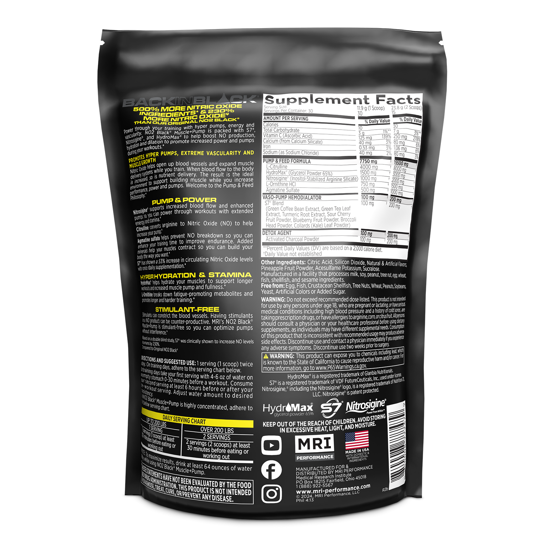 MRI Performance NO2 Black Muscle + Pump Nitric Oxide (30 servings)