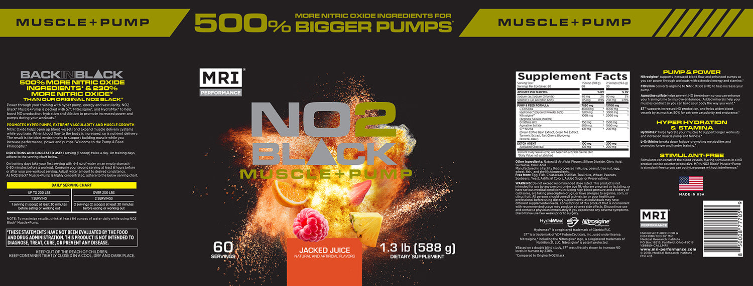 MRI Performance NO2 Black Muscle + Pump Nitric Oxide (60 servings)