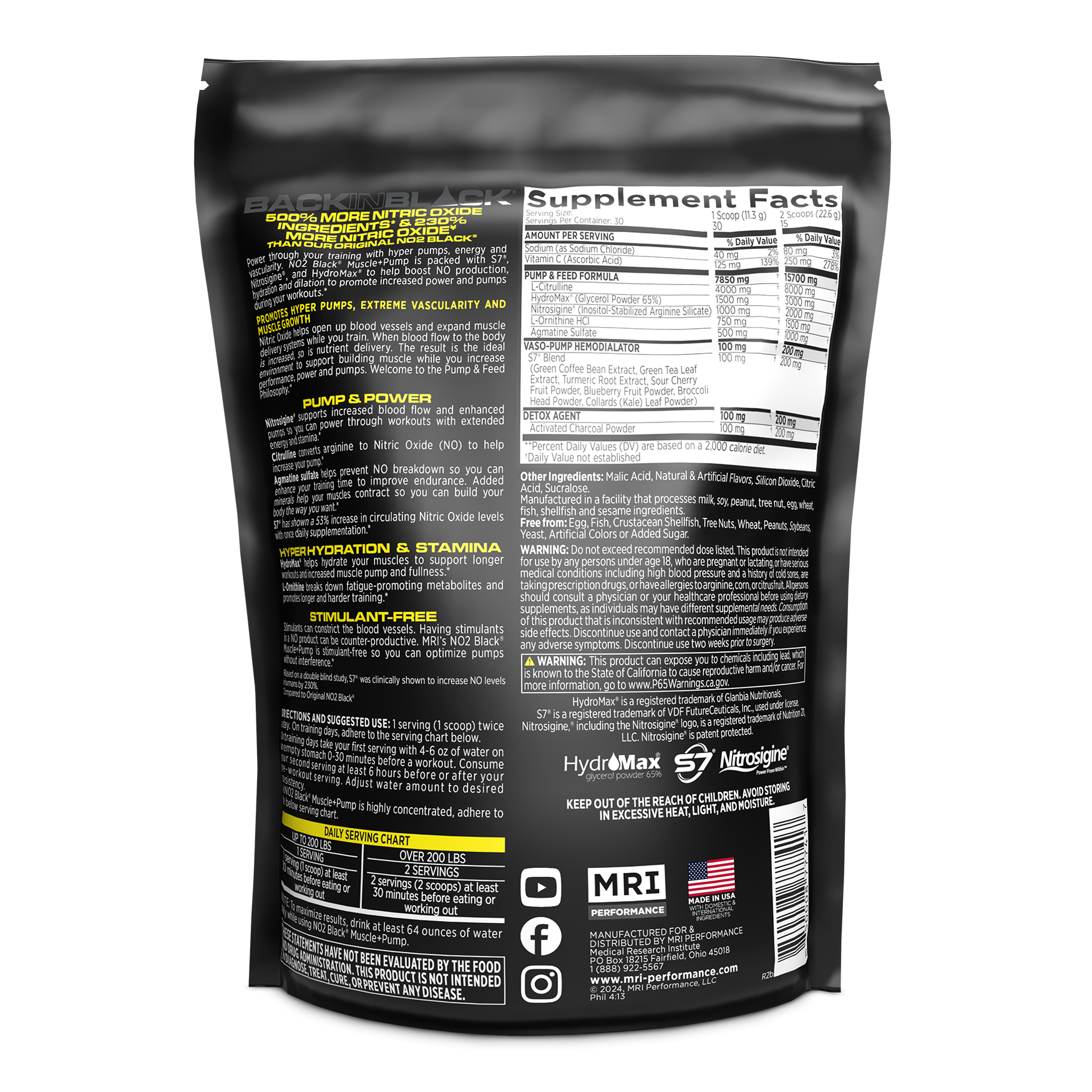 MRI Performance NO2 Black Muscle + Pump Nitric Oxide (30 servings)