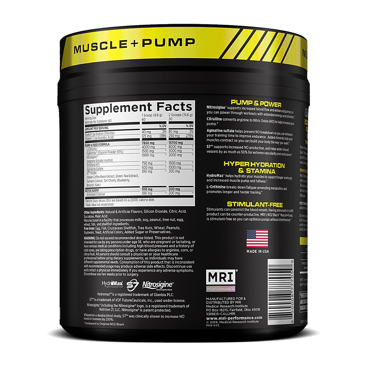 MRI Performance NO2 Black Muscle + Pump Nitric Oxide (60 servings)